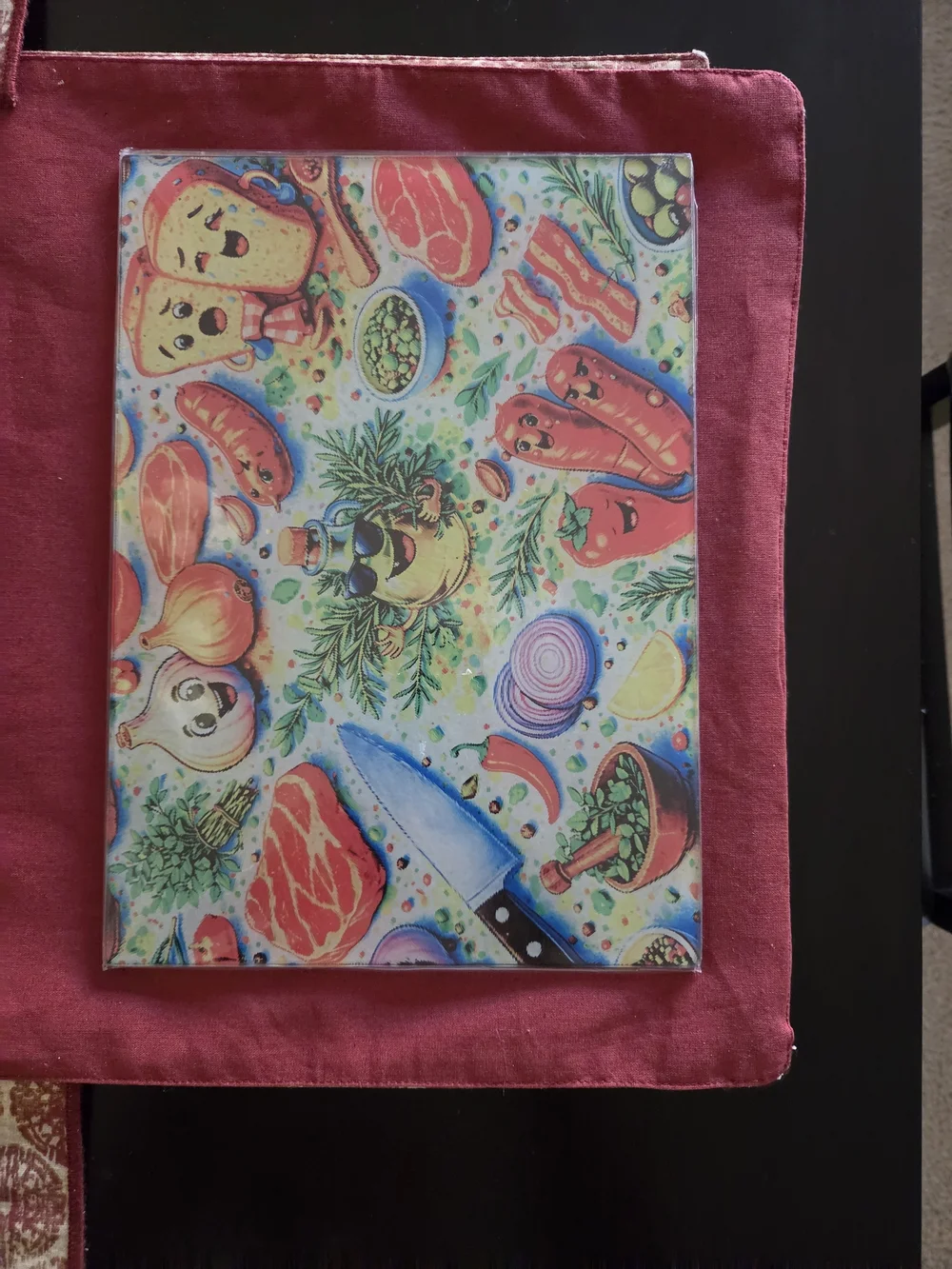 Decorative Food-Themed  Glass Cutting Board Colorful Kitchen Print